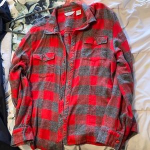 Grey Red checkered flannel